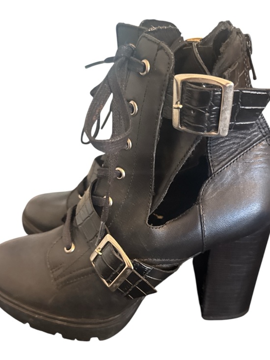 Steve Madden Shoes - Steve Madden Black Lace-Up Heeled Ankle Boots with Buckles